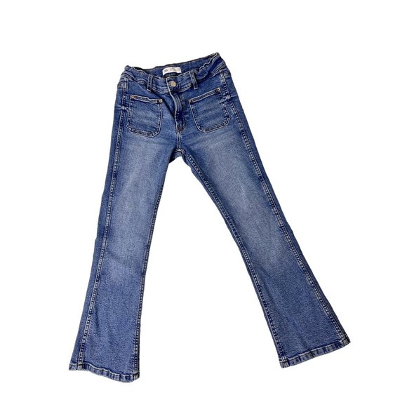 ZARA Kids Jeans Flare Boot Cut Solid Blue Jeans Size 11-12 Adjustable Waist - Picture 2 of 9